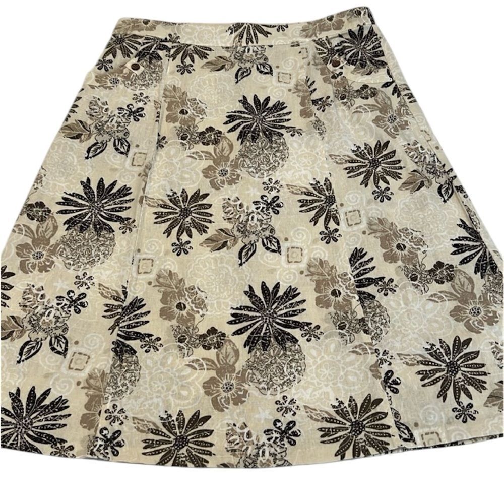 Christopher & Banks sz10 Aline brown/tan/cream flowered back zip skirt w/pockets